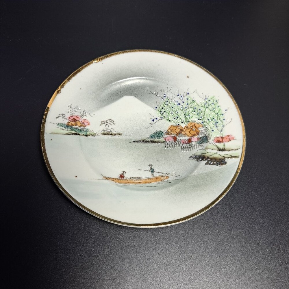 Vintage Japanese Hand-Painted Porcelain Plate Scenic Landscape Collectible Japan